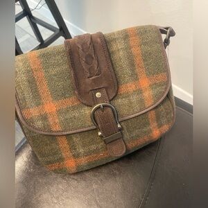 Vintage Eddie Bauer tweed plaid leather shoulder crossbody unisex bag